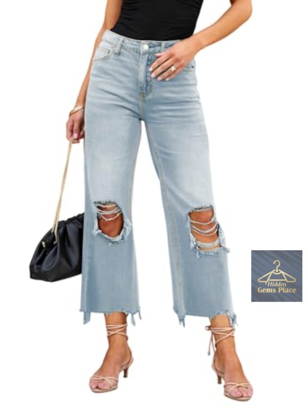 High Waisted Ripped Flare Jeans for Women Casual Distressed Pants